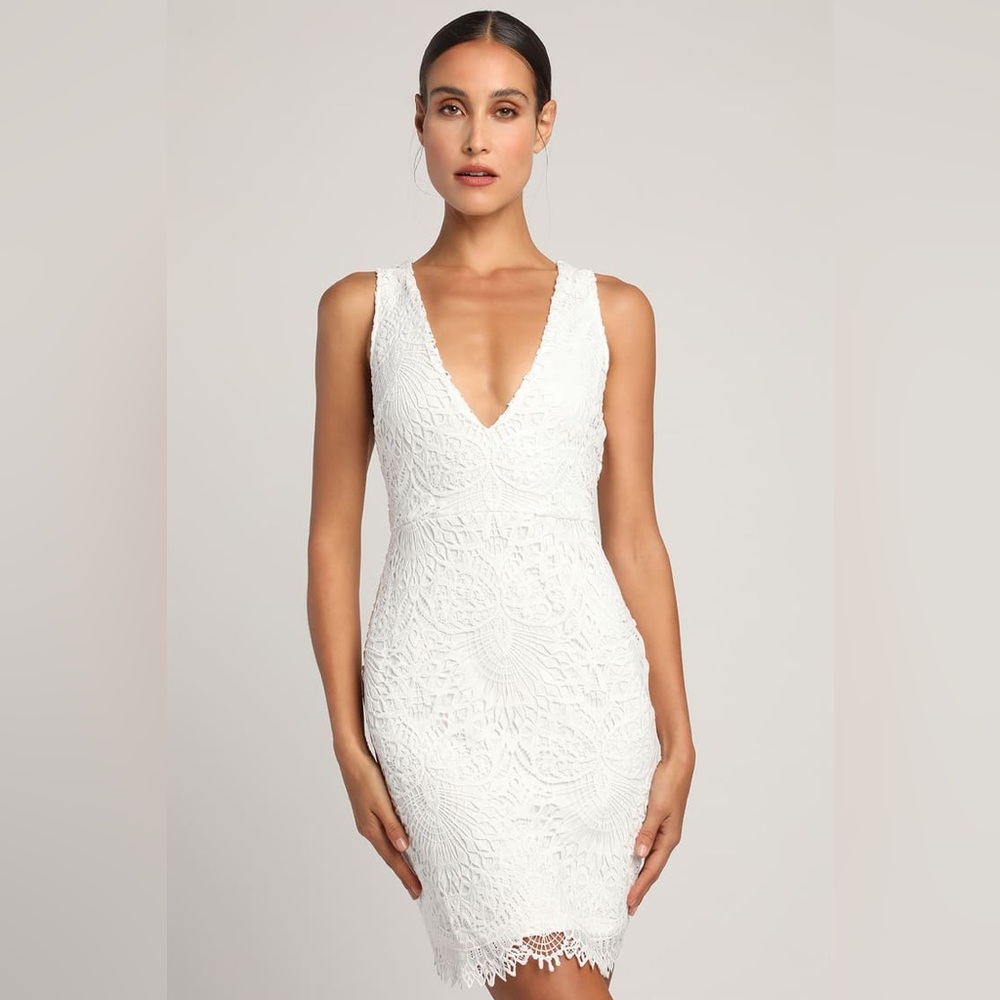 Lulus Truly Beloved White Lace Bodycon Dress NWT